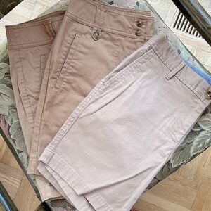 THREE PAIR Women's Talbots 7inch, size 4 shorts, Khaki and British Tan